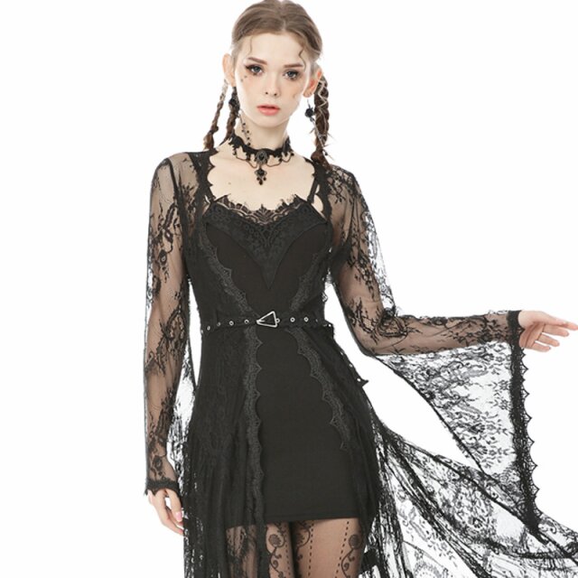 Long strap shirt / mini dress with lace