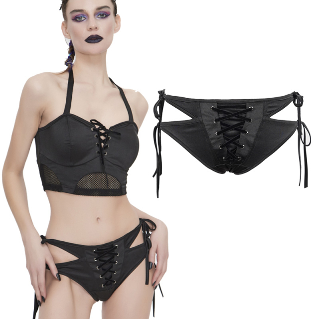 Devil Fashion Bikini-Höschen (SST004) in Rio-Slip-Form mit frechen Zierschnürungen vorne und hinten sowie seitlich jeweils zwei Bändern zum passgenauen Schließen.