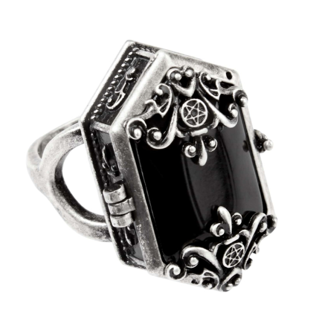 KILLSTAR Poison Ring Eliza, Ella or Widows - Antique silver coloured poison ring in a choice of three designs with small compartment with hook fastener