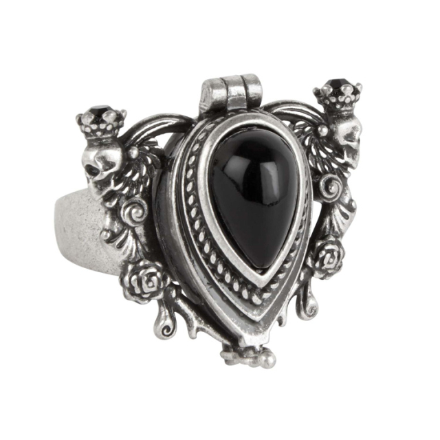 KILLSTAR Poison Ring Eliza, Ella or Widows - Antique silver coloured poison ring in a choice of three designs with small compartment with hook fastener