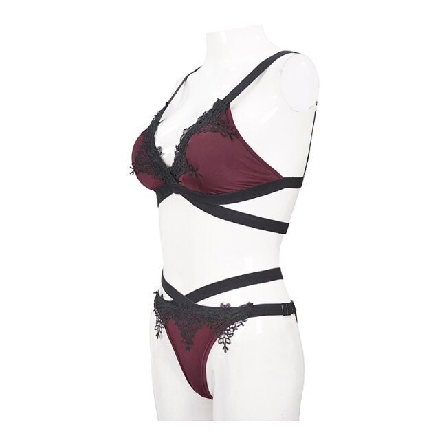 Red and Black Gothic Bikini Sirena with Lace