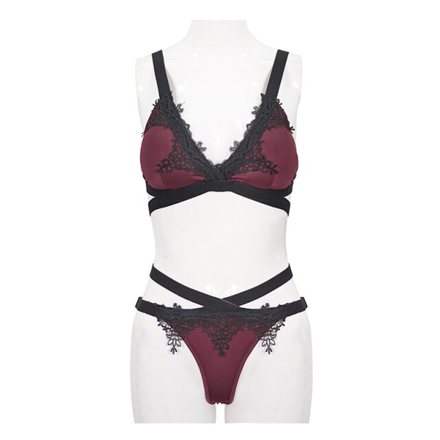 Red and Black Gothic Bikini Sirena with Lace