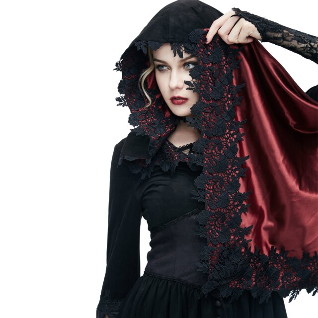 Schwarzer Gothic-Mantel Helvetia mit roten Akzenten XS