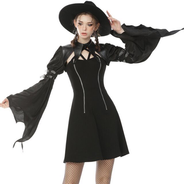 Bolero jacket Paranoia with Faux Leather Collar and Satin Sleeves