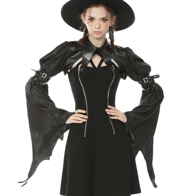 Bolero jacket Paranoia with Faux Leather Collar and Satin Sleeves
