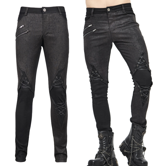 Devil fashion stretch jeans (PT137) with post-apocalyptic looking elements made of faux leather as well as cool decorative lacings