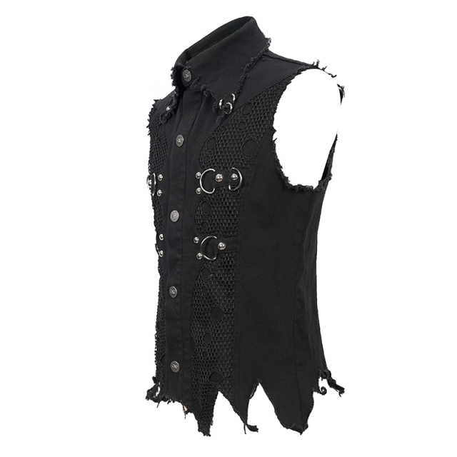 "Punks Not Dead" Frayed Denim Vest with Studs