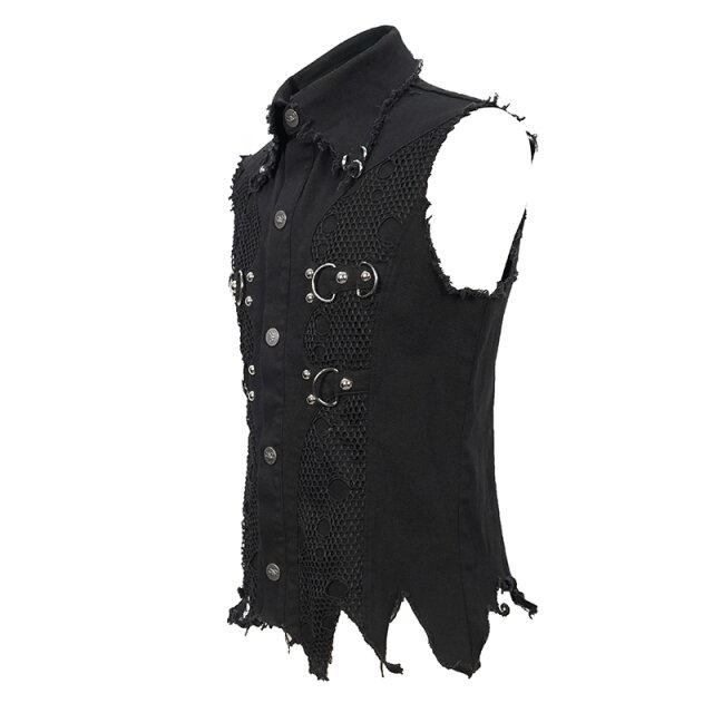 Ausgefranste Denim-Weste "Punks Not Dead" mit Nieten S