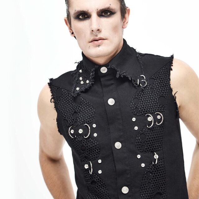 "Punks Not Dead" Frayed Denim Vest with Studs