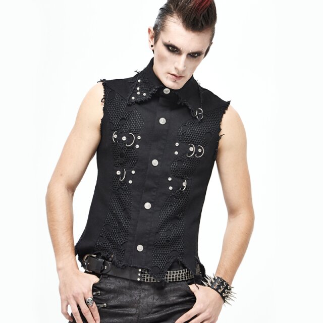 "Punks Not Dead" Frayed Denim Vest with Studs