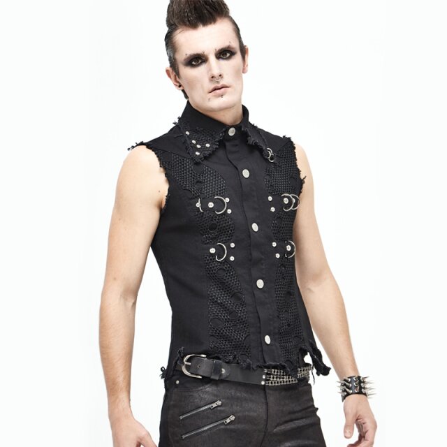 "Punks Not Dead" Frayed Denim Vest with Studs