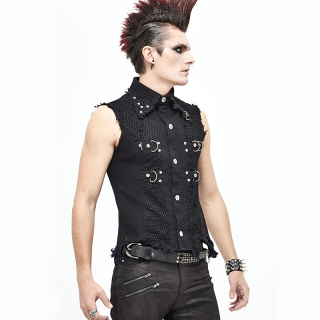 "Punks Not Dead" Frayed Denim Vest with Studs