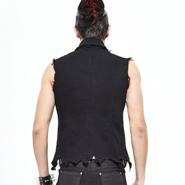 "Punks Not Dead" Frayed Denim Vest with Studs