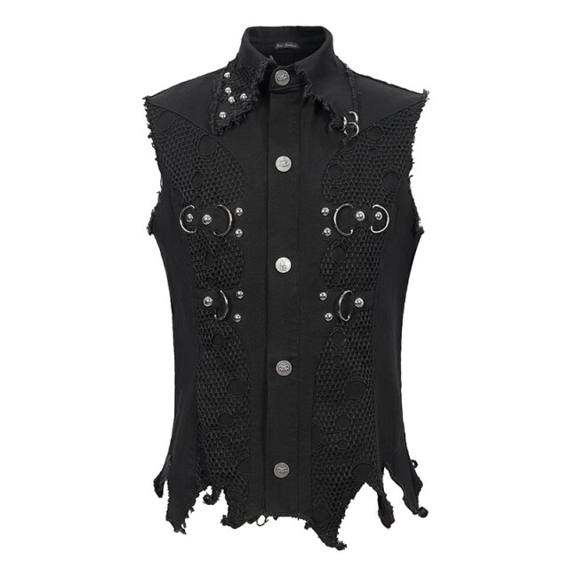 "Punks Not Dead" Frayed Denim Vest with Studs