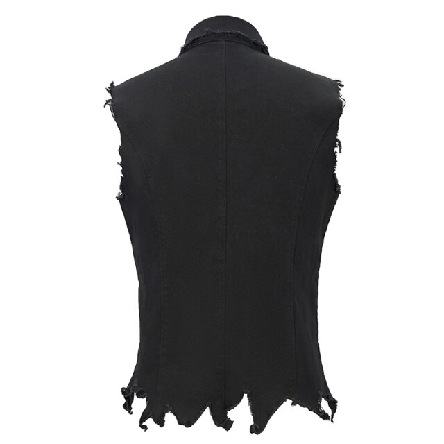 "Punks Not Dead" Frayed Denim Vest with Studs