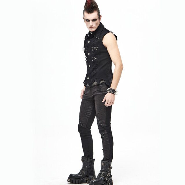 "Punks Not Dead" Frayed Denim Vest with Studs