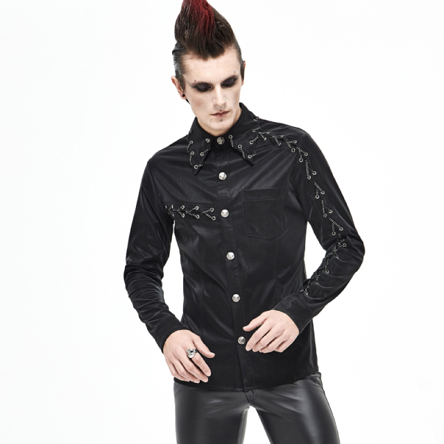 Glänzendes Cyber-Goth Hemd Morpheus mit Ketten 4XL