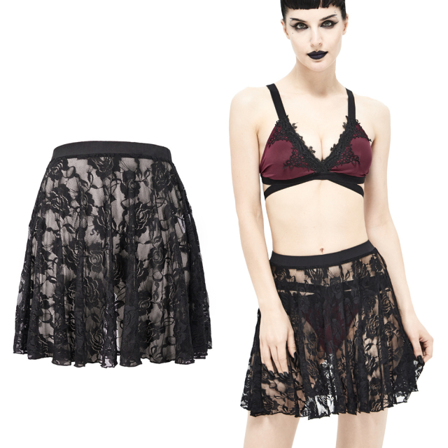 Wide Devil Fashion gothic mini skirt (SST011) made of transparent lace, perfect for pool and beach