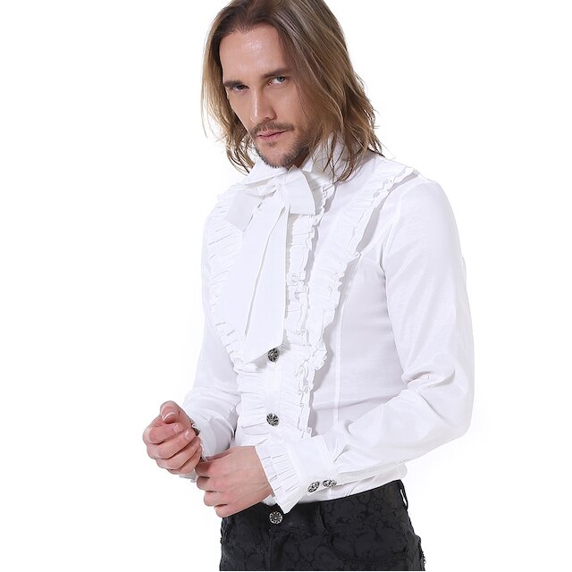 Seidenmatt glänzendes, weißes Rüschenhemd Ezekeel mit Schluppe 5XL