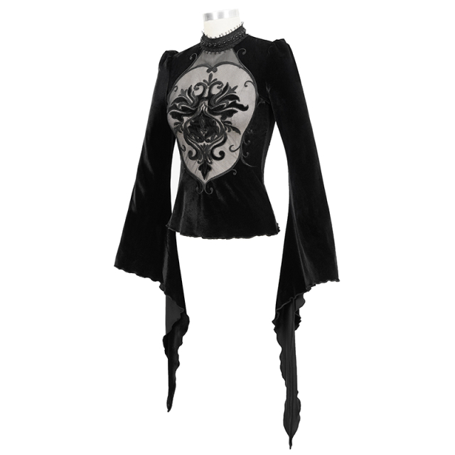Velvet shirt Rocaille with mesh insert and ornament in front