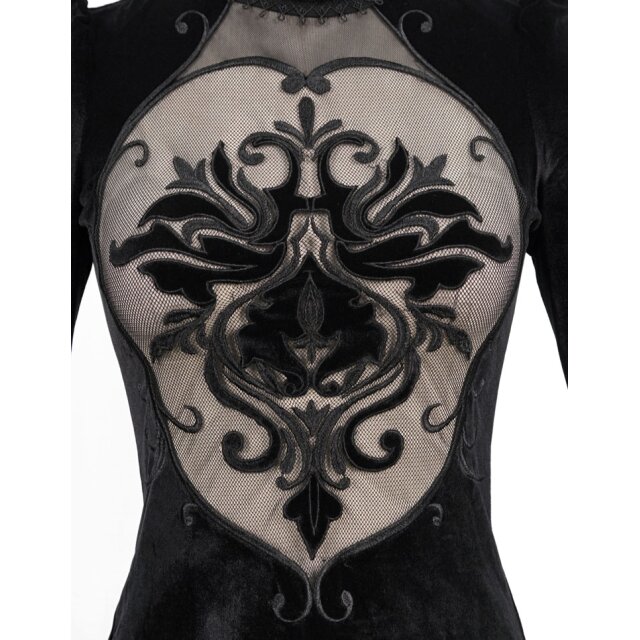 Samtshirt Rocaille mit Mesh-Einsatz und Ornament vorne M-L