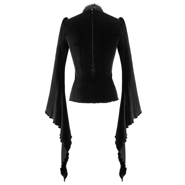 Samtshirt Rocaille mit Mesh-Einsatz und Ornament vorne M-L
