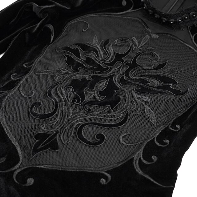 Samtshirt Rocaille mit Mesh-Einsatz und Ornament vorne M-L