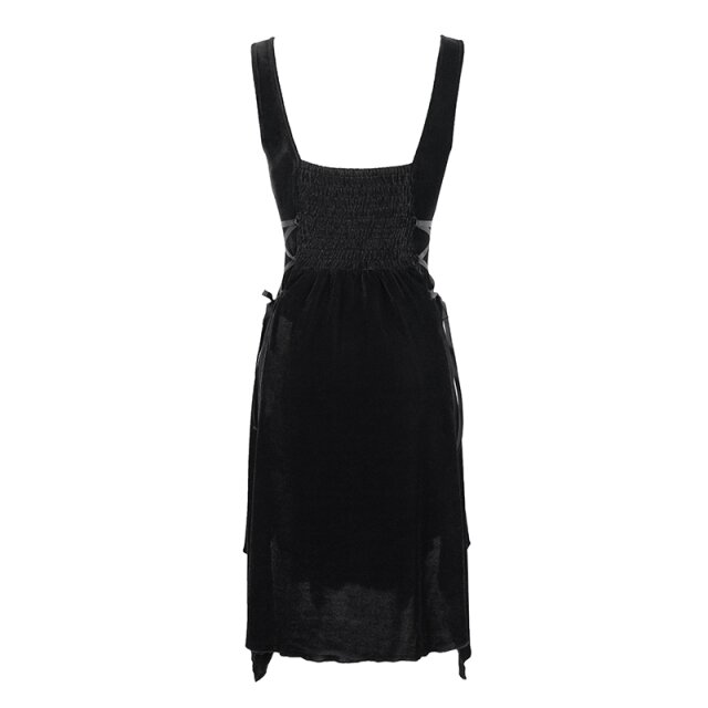 Träger-Samtkleid Ebony mit Spitze und Perlenstickerei M-L