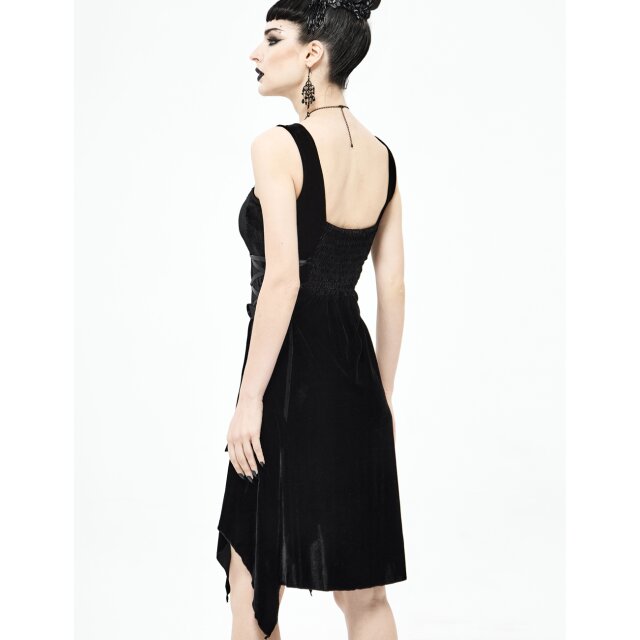 Träger-Samtkleid Ebony mit Spitze und Perlenstickerei M-L