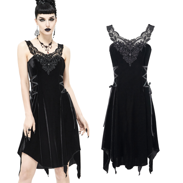 Devil Fashion Midi Strap Dress (SKT31) in A-line with lavishly beaded lace trim on the décolleté and slightly fringed skirt part