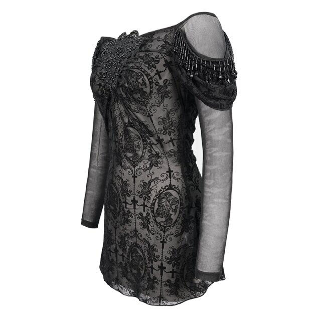 Sheer Shirt Morgana with Occult Velvet Flock and Black Beads