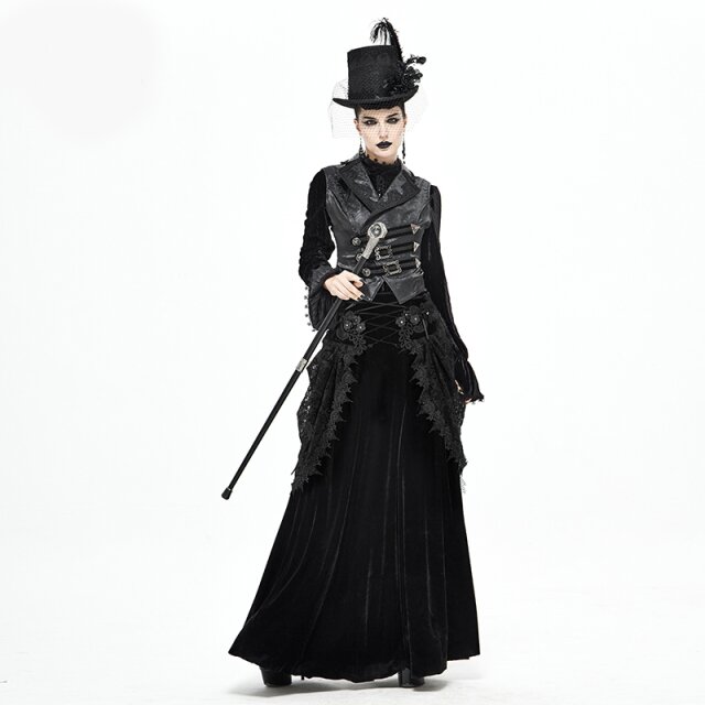 Bodenlanger viktorianischer Samtrock Corpse Bride mit 3D-Blüten M-L