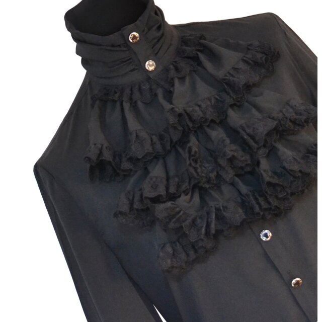 Victorian ruffles shirt Lucifer - size: XL - colour: black