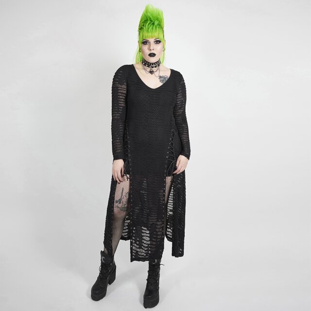 PUNK RAVE Long Dress Soulless in Destroyed Look