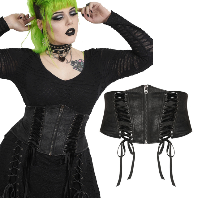 Corsage belt (DS-447YDF BK)  from the PUNK RAVE Plus Size Collection in suede look with lacing at the front and back