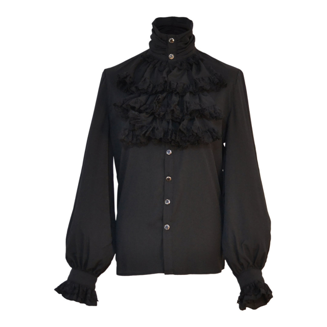 Victorian ruffles shirt Lucifer - size: XXL - colour: black