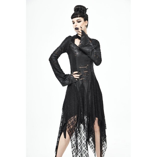 black tattered dress Widow Taffeta Lace Up Mini Dress With Sleeves