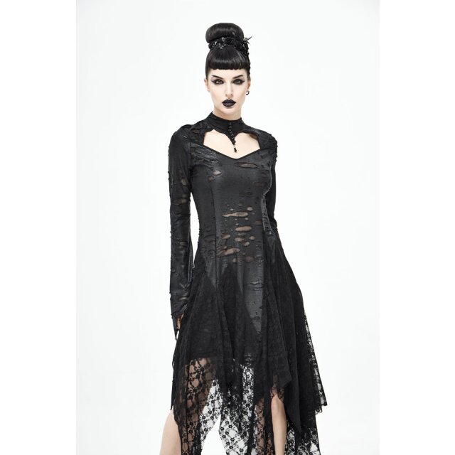 Langes Fetzenkleid Gothic Spine mit Zipfeln und Wirbelsäule XS-S