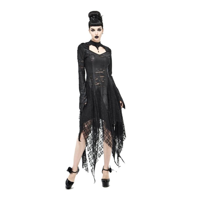 Langes Fetzenkleid Gothic Spine mit Zipfeln und Wirbelsäule M-L