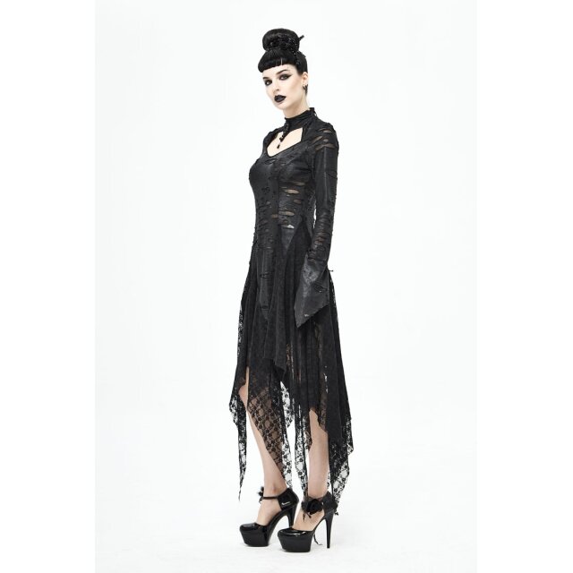 Langes Fetzenkleid Gothic Spine mit Zipfeln und Wirbelsäule M-L