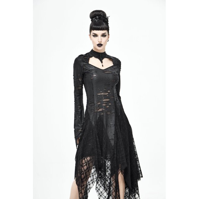 Langes Fetzenkleid Gothic Spine mit Zipfeln und Wirbelsäule M-L