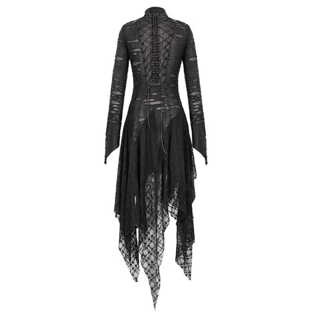 Langes Fetzenkleid Gothic Spine mit Zipfeln und Wirbelsäule XL-XXL