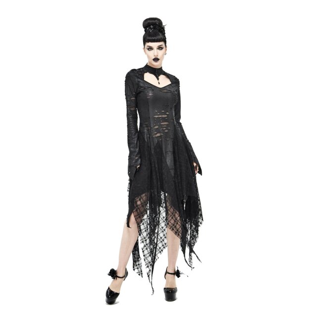 Langes Fetzenkleid Gothic Spine mit Zipfeln und Wirbelsäule XL-XXL