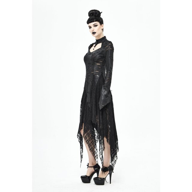 Langes Fetzenkleid Gothic Spine mit Zipfeln und Wirbelsäule XL-XXL