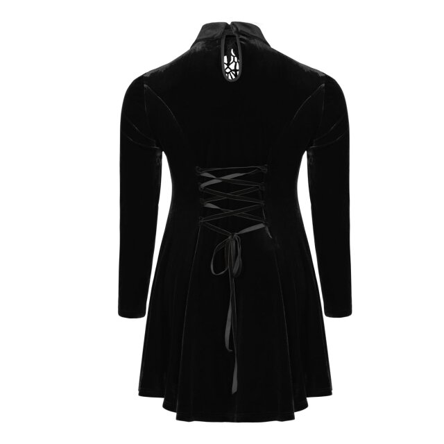 PUNK RAVE Velvet Mini Dress Black Tears with Lace Neckline