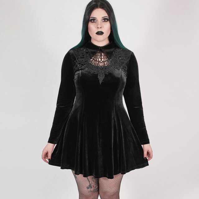PUNK RAVE Velvet Mini Dress Black Tears with Lace Neckline