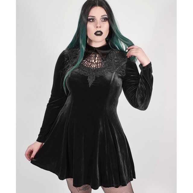 PUNK RAVE Velvet Mini Dress Black Tears with Lace Neckline