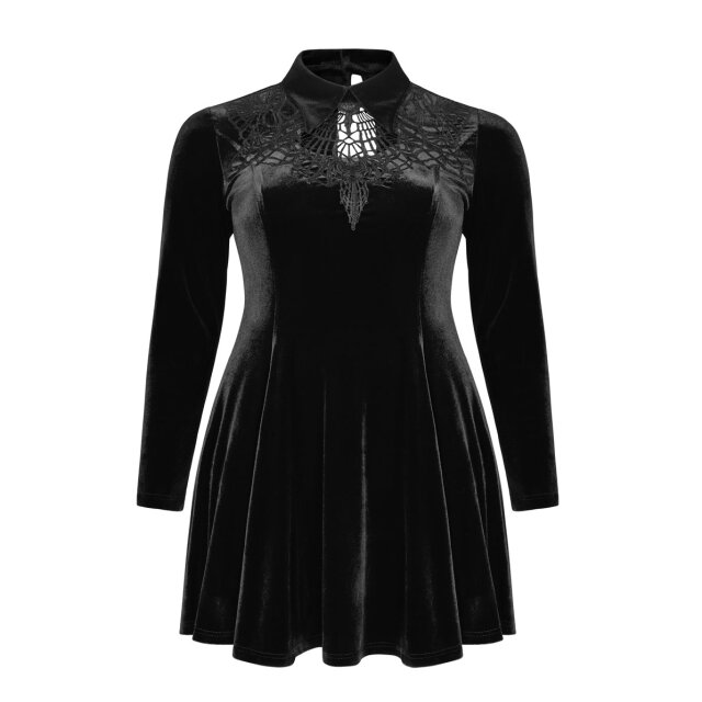 PUNK RAVE Velvet Mini Dress Black Tears with Lace Neckline