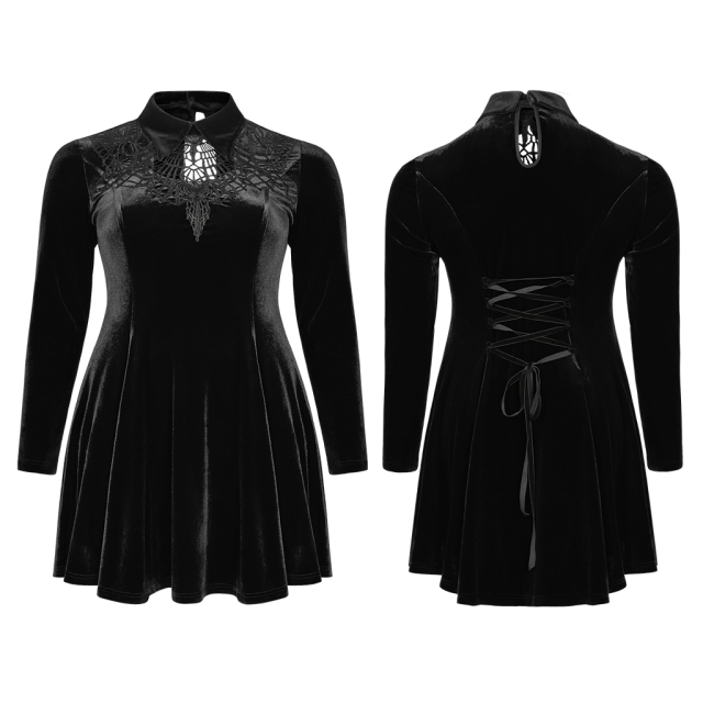 PUNK RAVE Velvet Mini Dress Black Tears with Lace Neckline