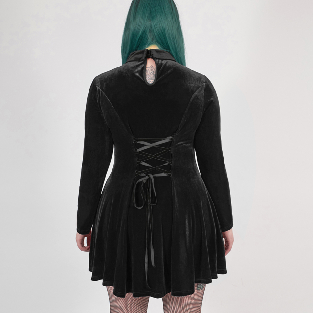 PUNK RAVE Velvet Mini Dress Black Tears with Lace Neckline